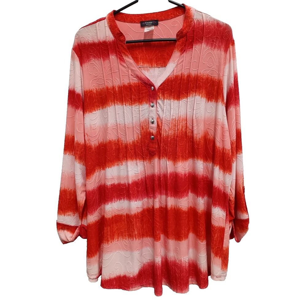 Cocomo Womens‎ Tunic Top Size 2X Orange Ombre Paisley 3/4 Sleeve BOHO